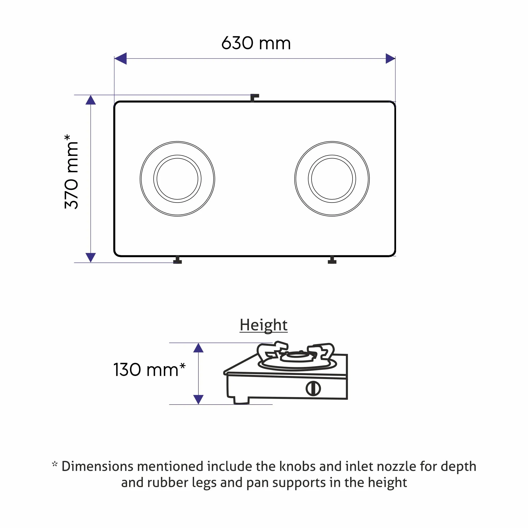 2 Burner Glass Gas Stove Extra Large with Brass Burner Black (CT1022GTXLBBBL)