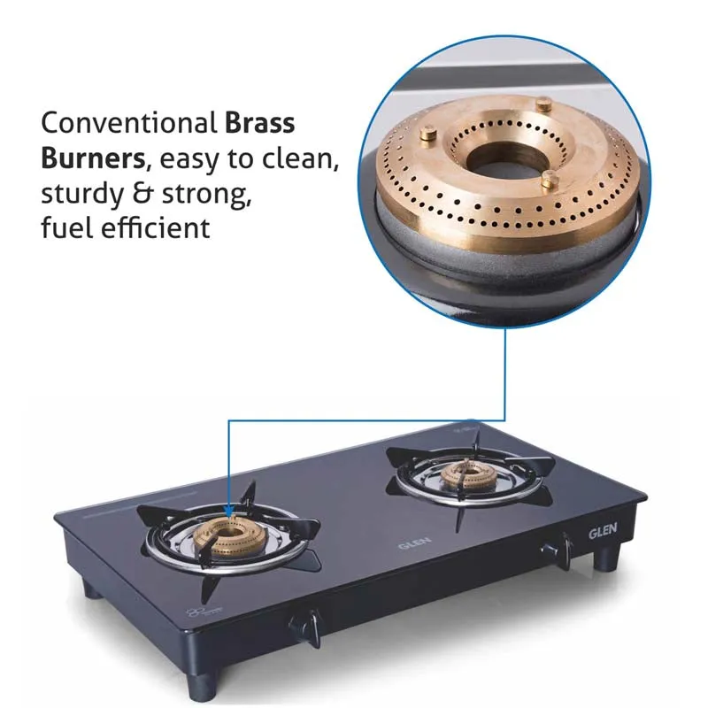 2 Burner Glass Gas Stove Extra Large with Brass Burner Black (CT1022GTXLBBBL)