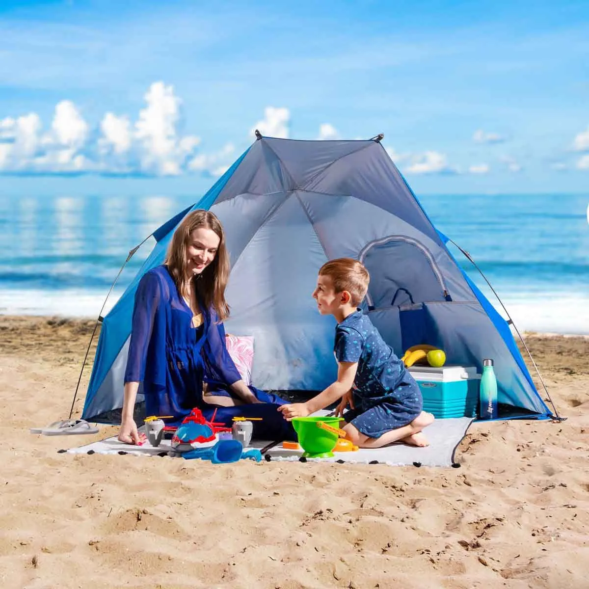 2 Person Easy Up Beach Tent Sun Shade Shelter UPF 50 