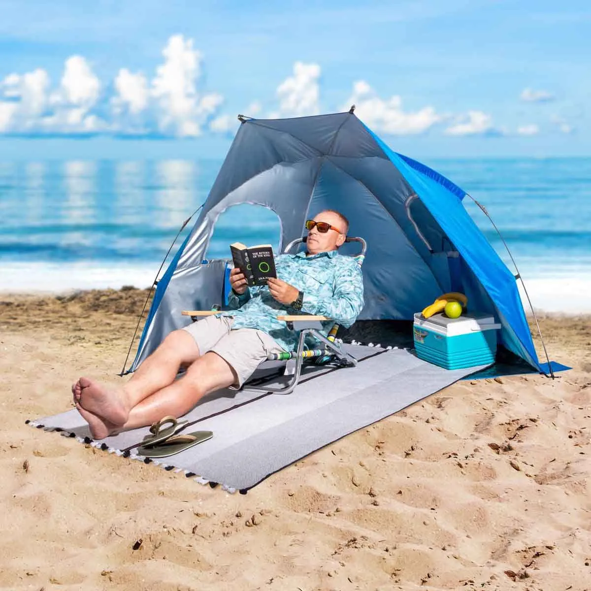 2 Person Easy Up Beach Tent Sun Shade Shelter UPF 50 