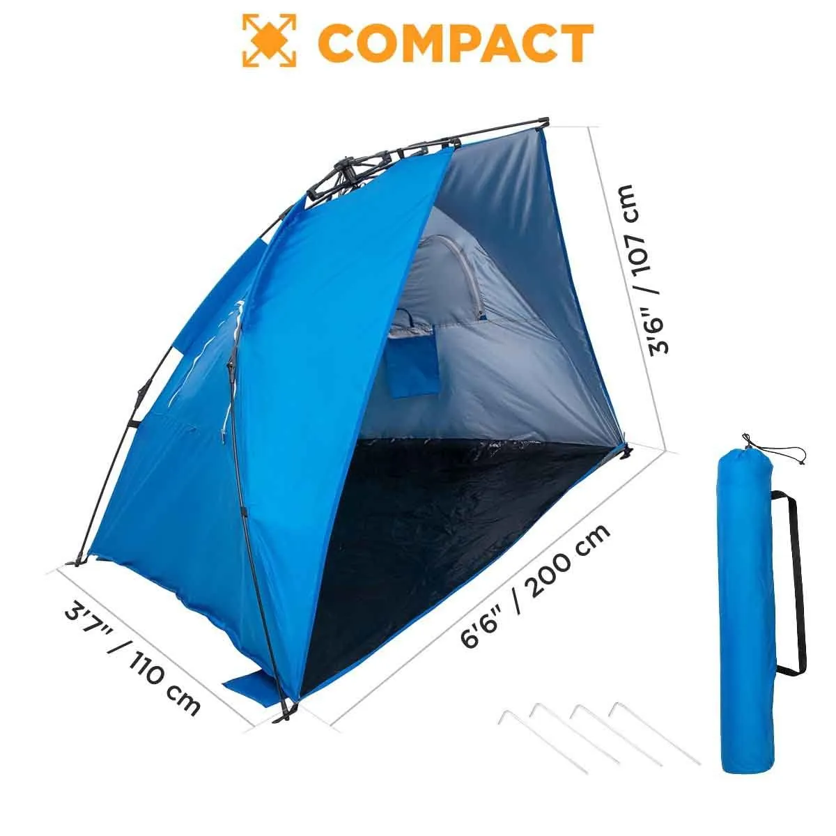 2 Person Easy Up Beach Tent Sun Shade Shelter UPF 50 