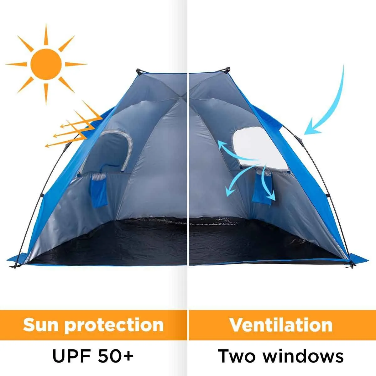 2 Person Easy Up Beach Tent Sun Shade Shelter UPF 50 