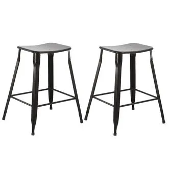 24" inch Metal Vintage Stackable Black Slim Counter Bar Stool -2 barstools