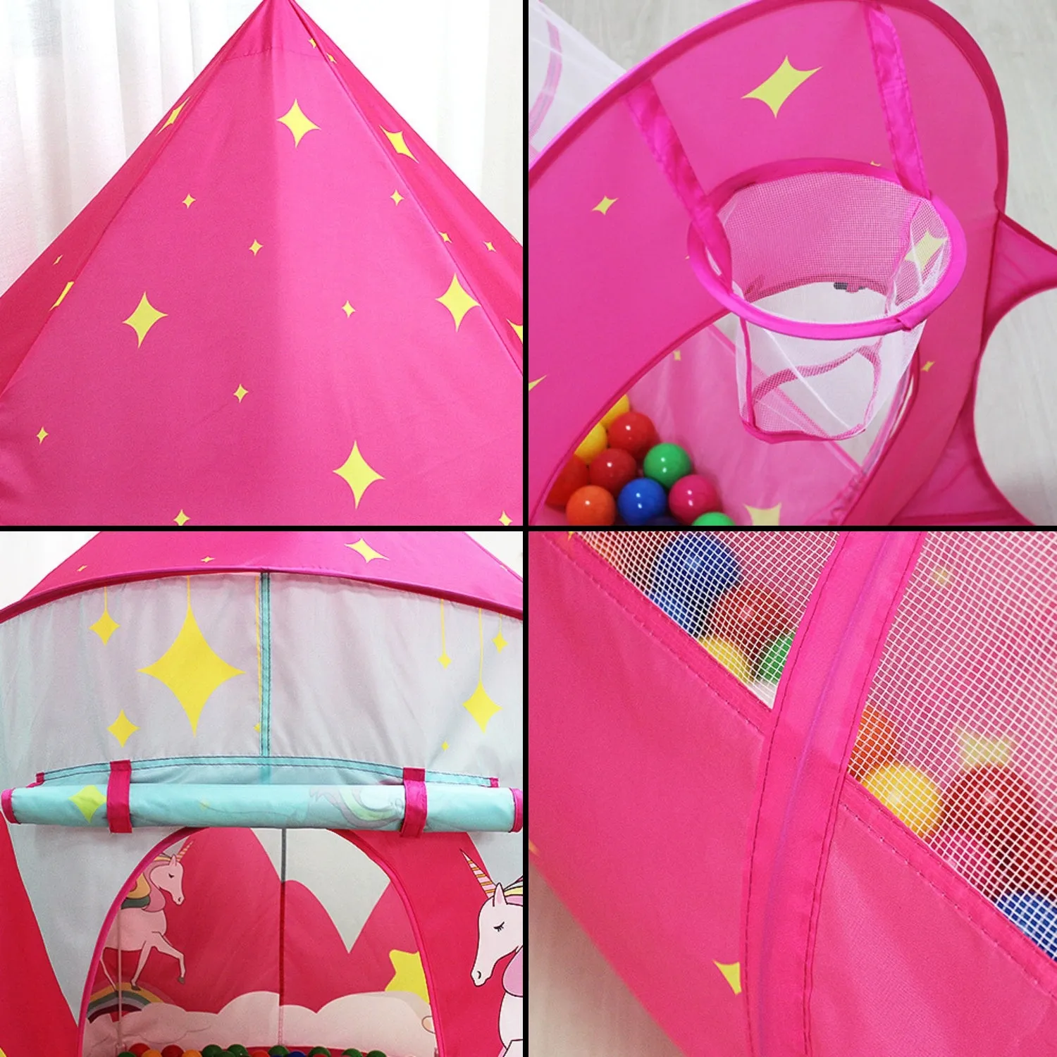 3-in-1 Kids Play Tent, Tunnel & Pool Set - Pink Unicorn