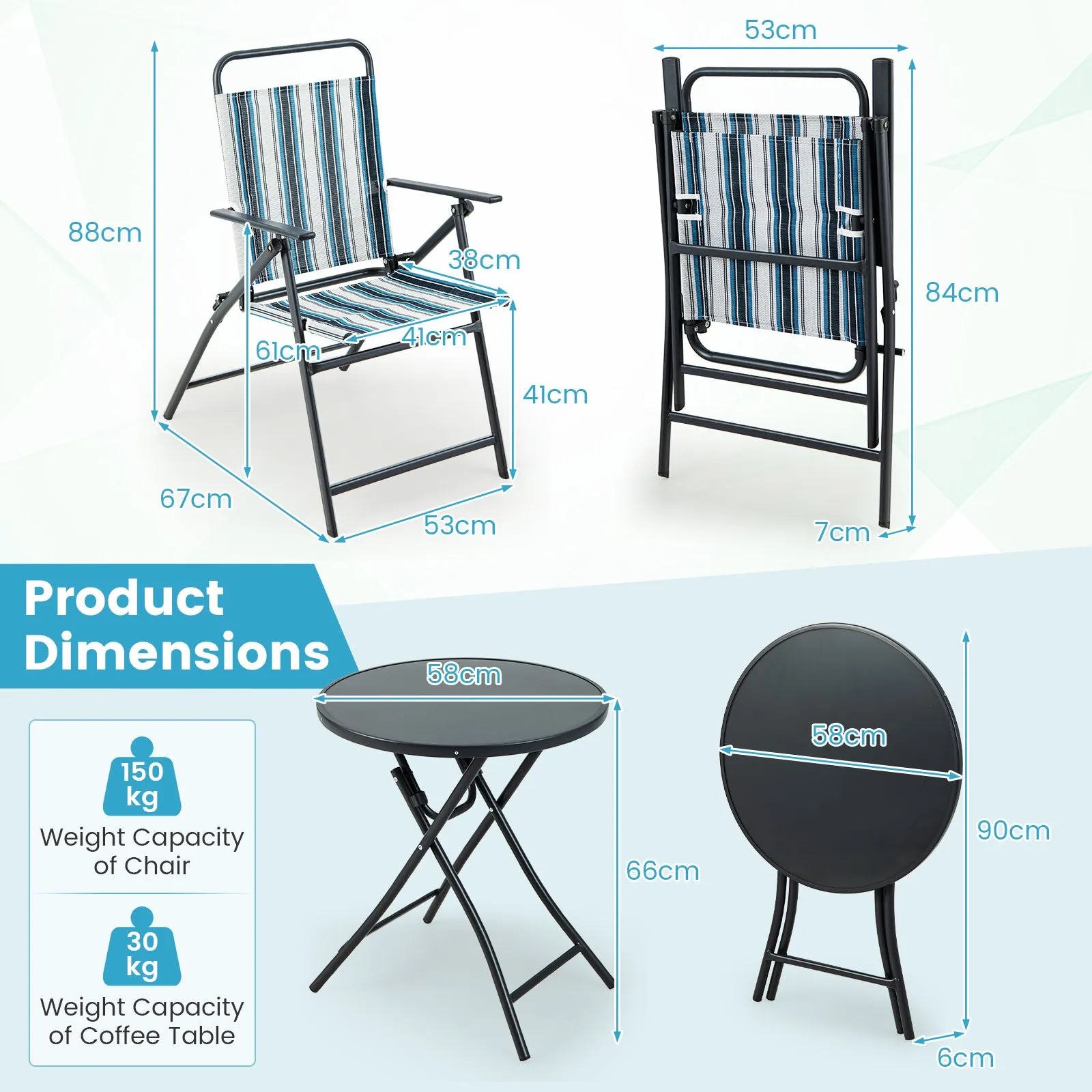 3 Piece Outdoor Folding Chair Set