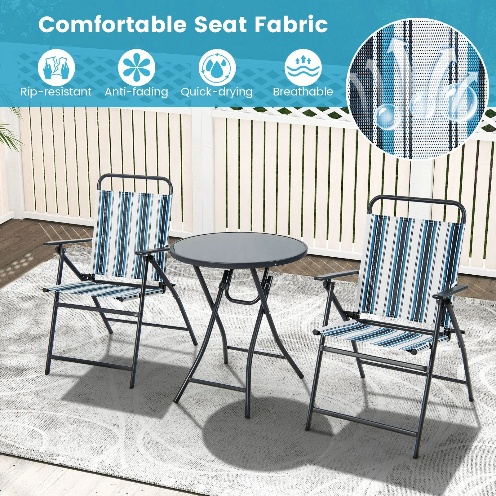 3 Piece Outdoor Folding Chair Set