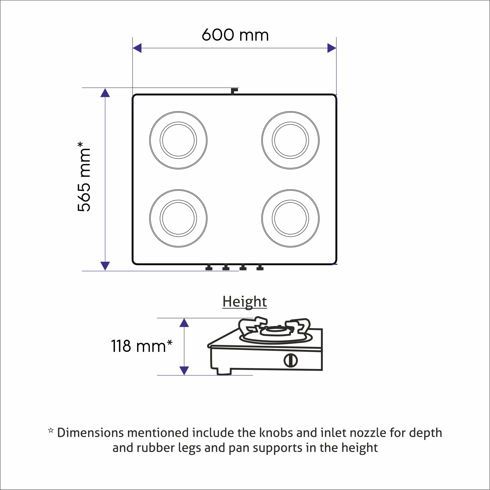 4 Burner Glass Gas Stove Mirror Finish 1 High Flame 3 Forged Brass Burner 60 CM (1042 GT FBM) - Manual/Auto Ignition