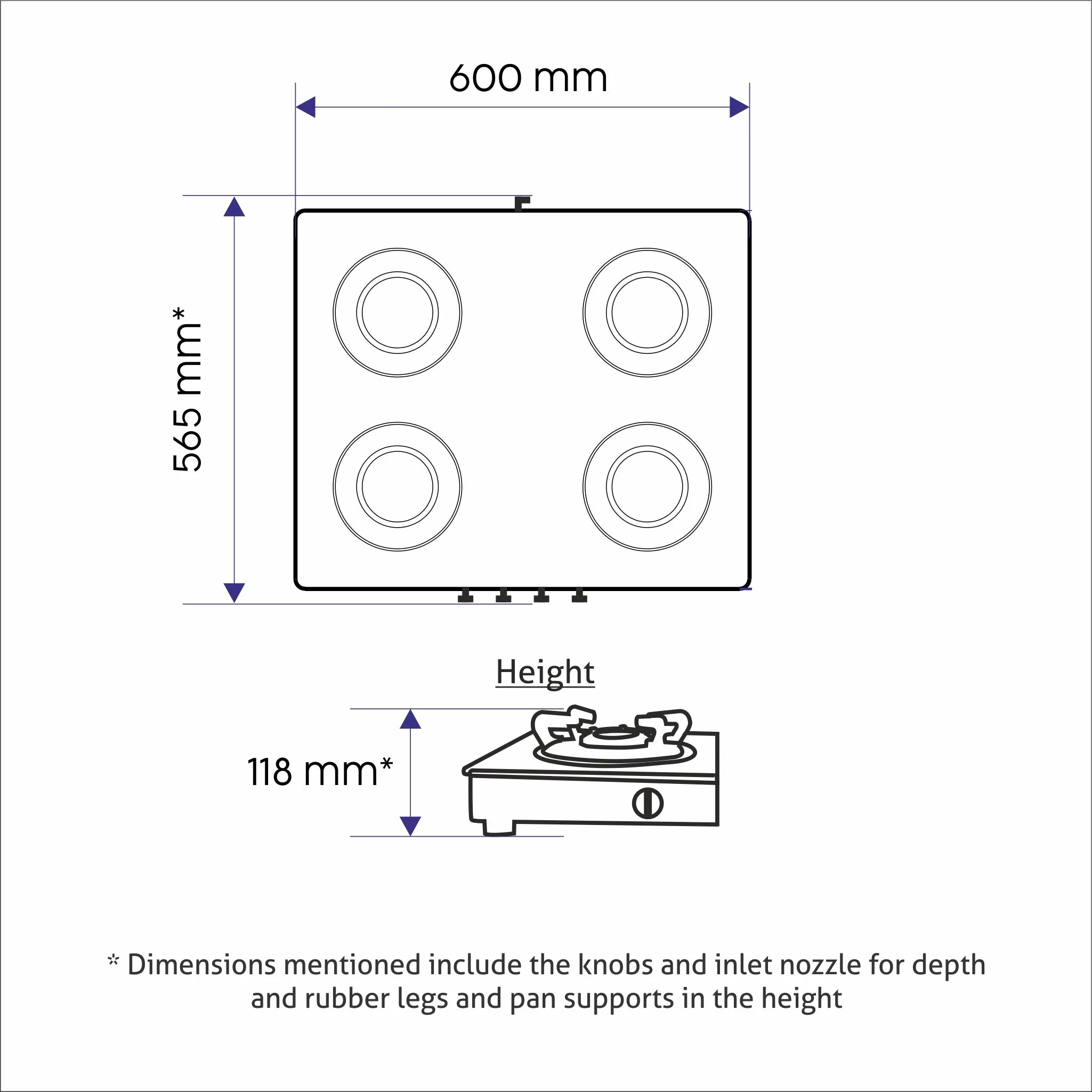 4 Burner Glass Gas Stove with Forged Brass Burner Auto Ignition 60 CM Black (1041 GT FB BL AI)