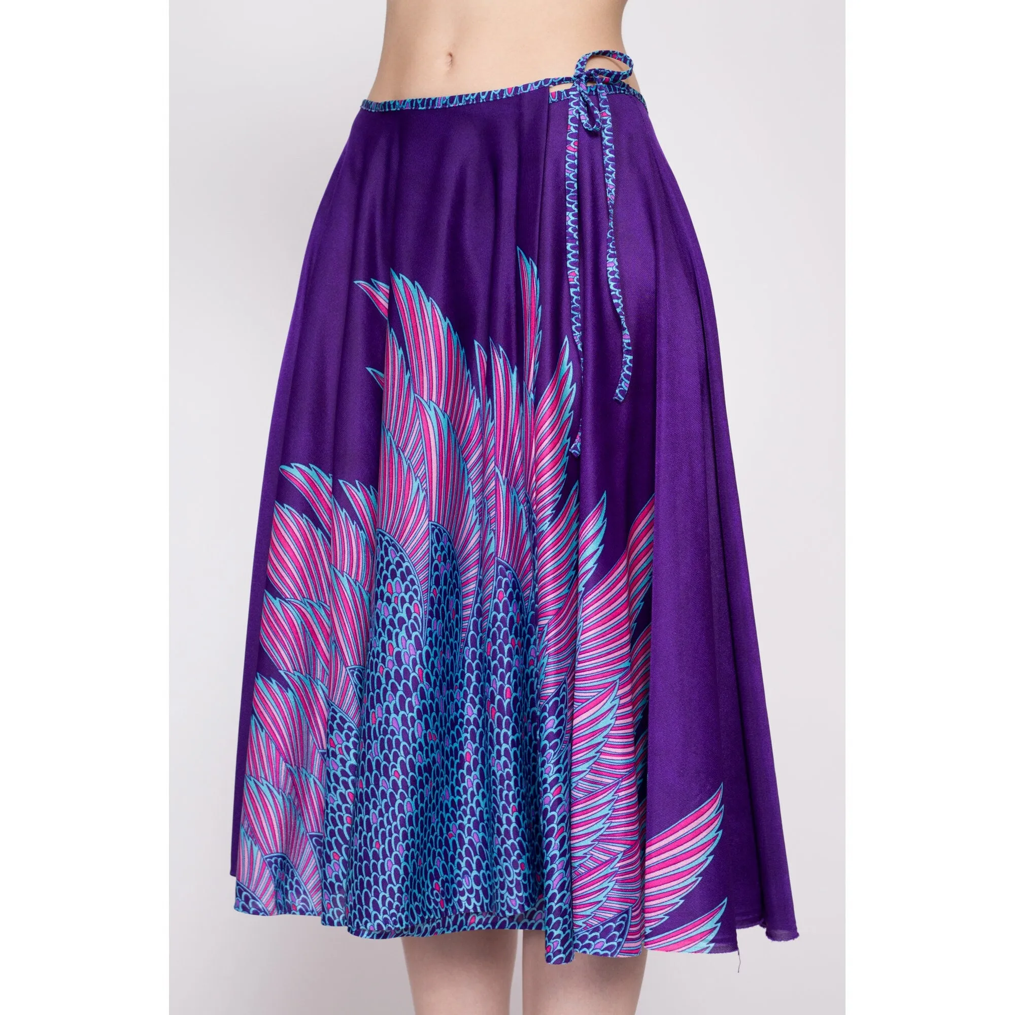 70s Sirena Royal Purple Deco Wrap Skirt - Medium