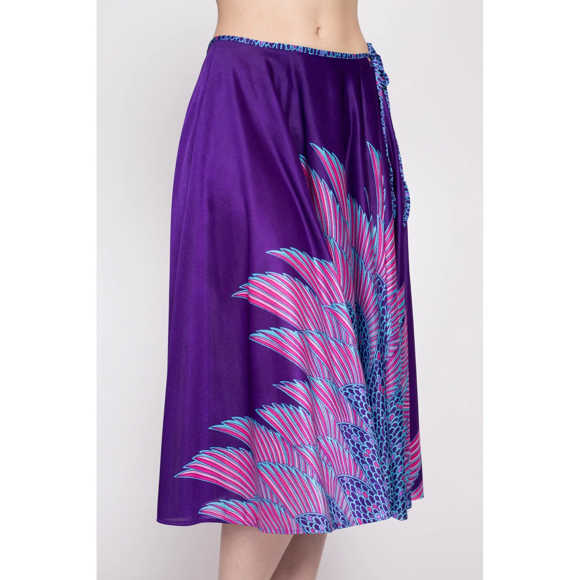 70s Sirena Royal Purple Deco Wrap Skirt - Medium