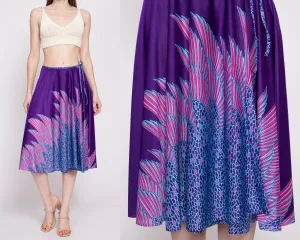 70s Sirena Royal Purple Deco Wrap Skirt - Medium