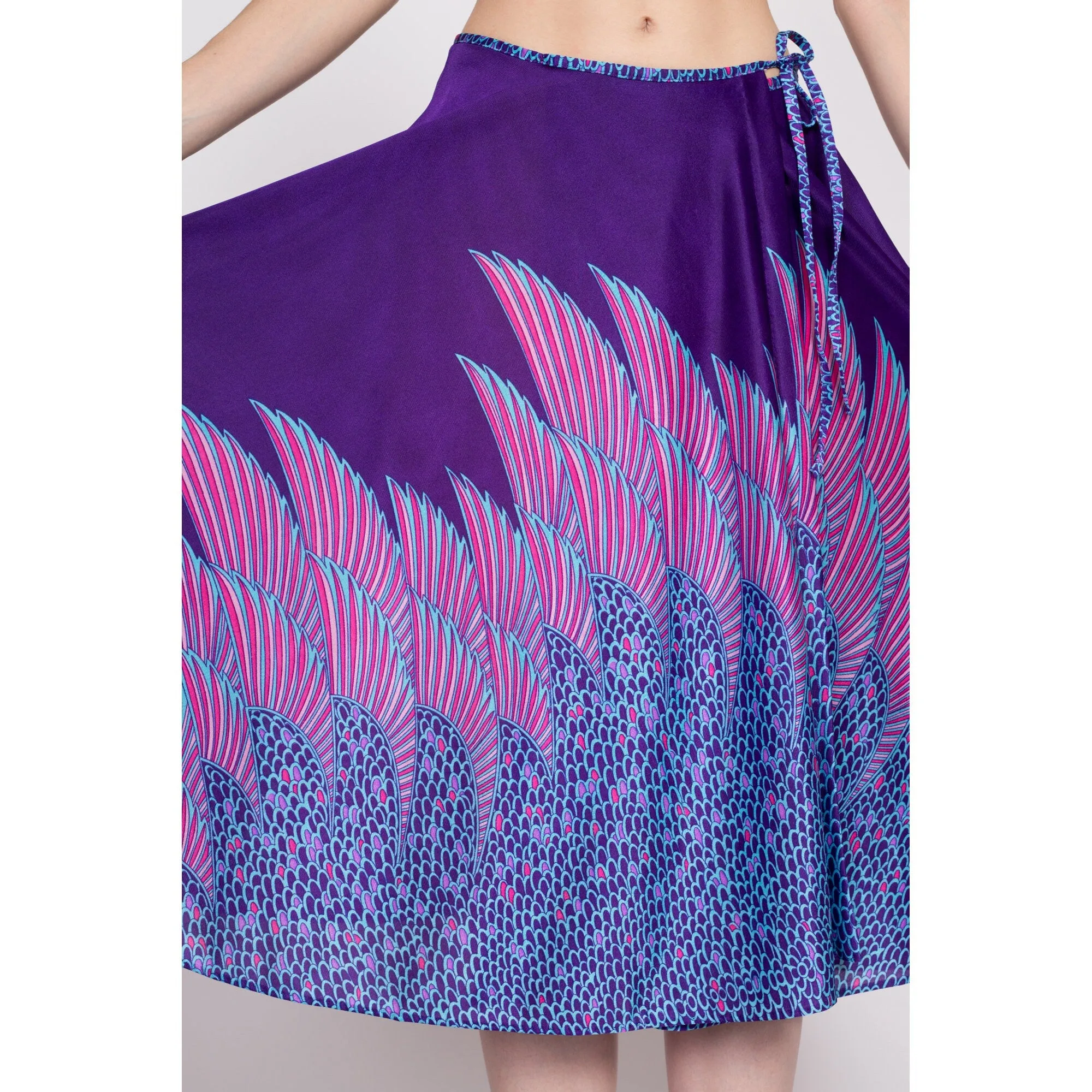 70s Sirena Royal Purple Deco Wrap Skirt - Medium