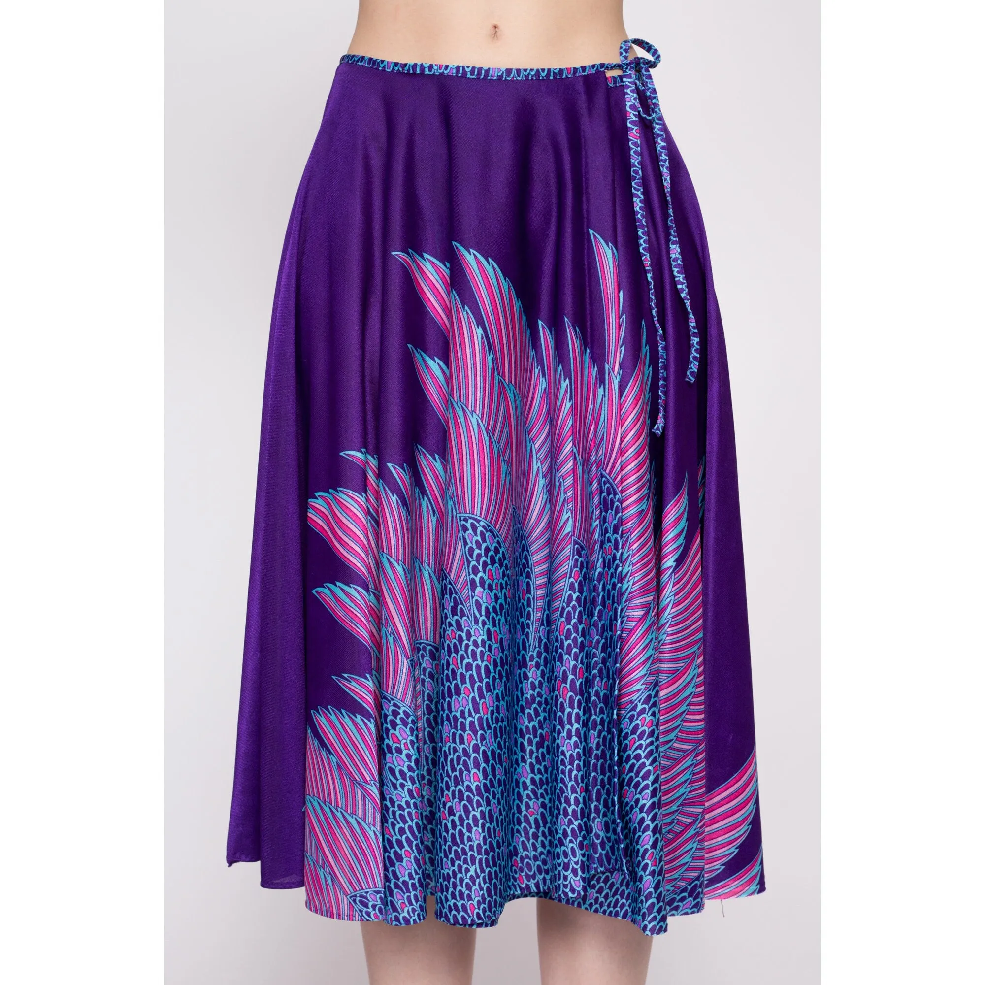 70s Sirena Royal Purple Deco Wrap Skirt - Medium