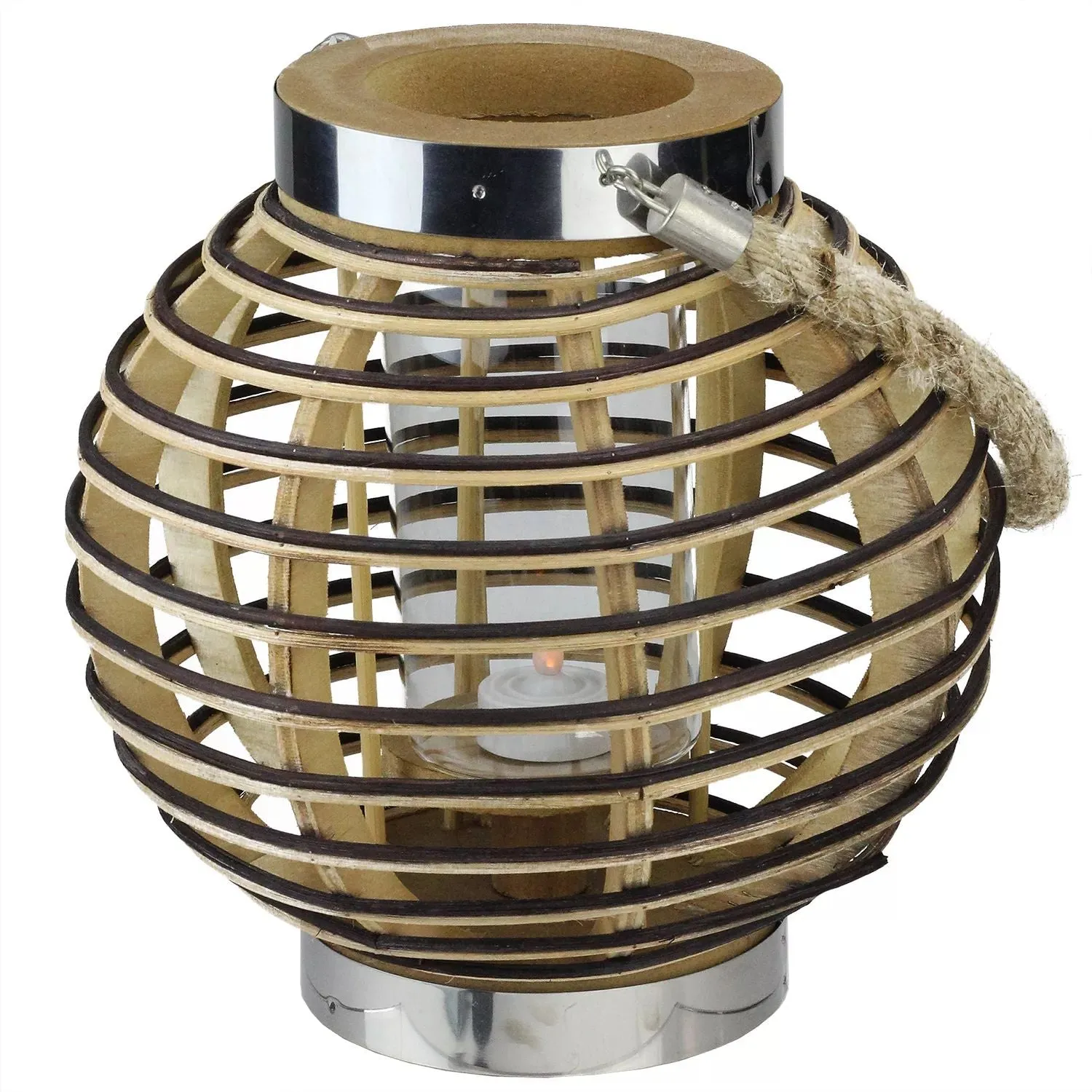 9 5" Round Rustic Rattan Decorative Candle Holder with Jute Handle