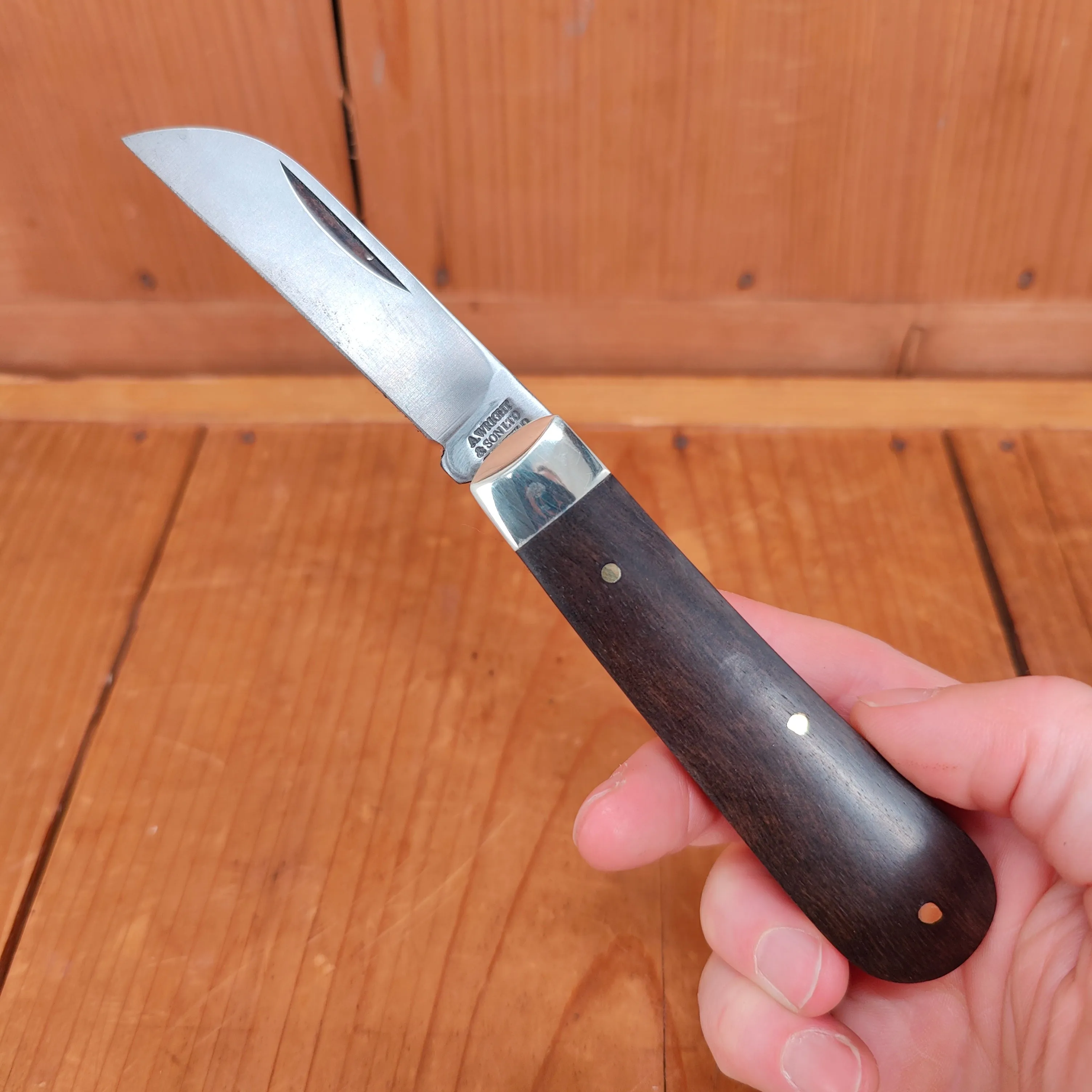 A Wright & Son 3 1/2" Barlow Tackler Pocket Knife Carbon Steel Ebony