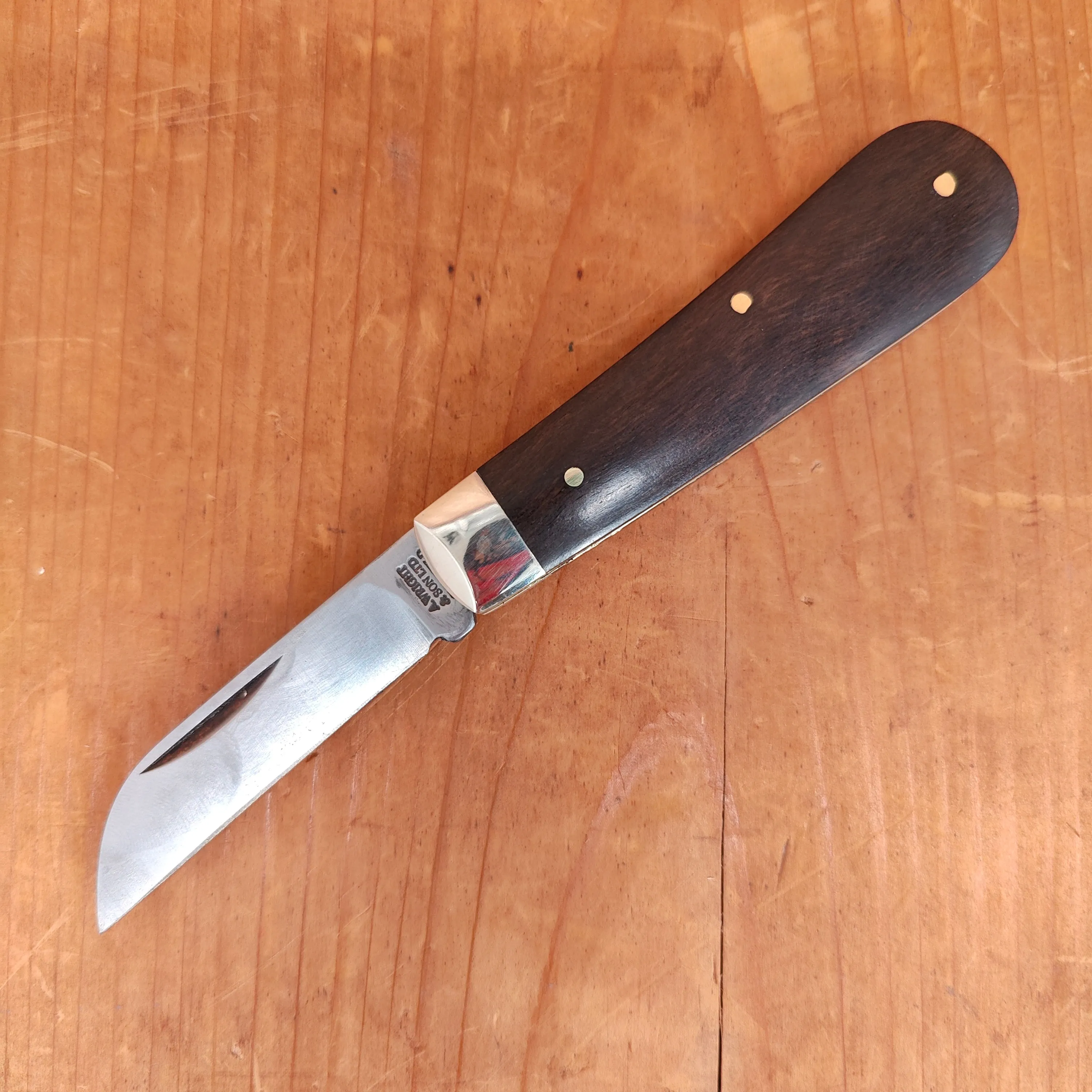 A Wright & Son 3 1/2" Barlow Tackler Pocket Knife Carbon Steel Ebony