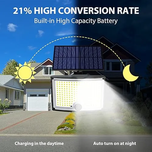 Adiding Solar Outdoor Lights, 3500LM 202 LED Solar Flood Lights, Motion Sensor Outdoor Lights Solar Powered-3 Modes/16.4ft Cord/Remote, Solar Lights Outdoor Waterproof for Outside Patio,Garage, 2 Pack