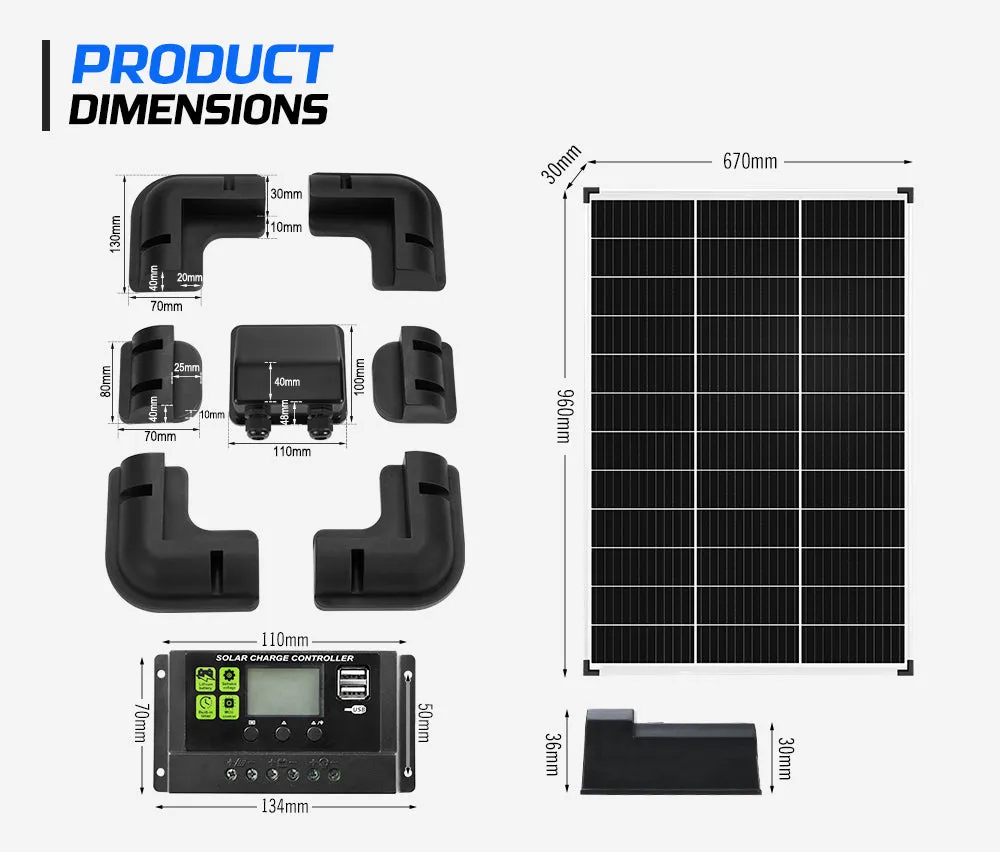 Atem Power 12V 130W Solar Panel Kit Mono Fixed   Solar Mounting Brackets