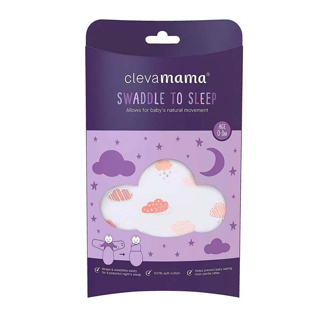 Clevamama Baby Swaddle to Sleep Wrap (Coral Clouds) Newborn Size: 0-3 Months