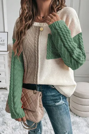 Colorblock Cable Knit Sweater