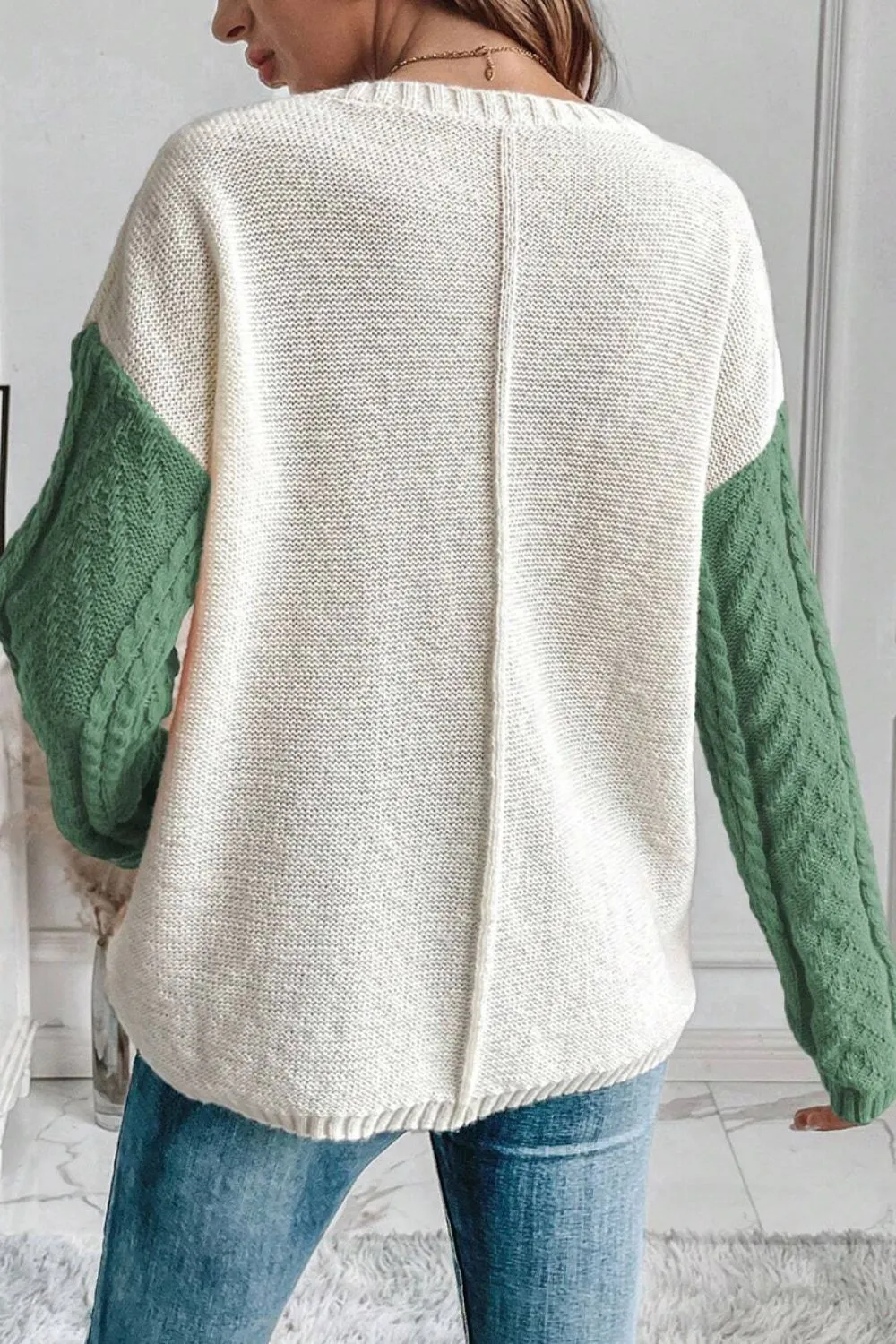 Colorblock Cable Knit Sweater