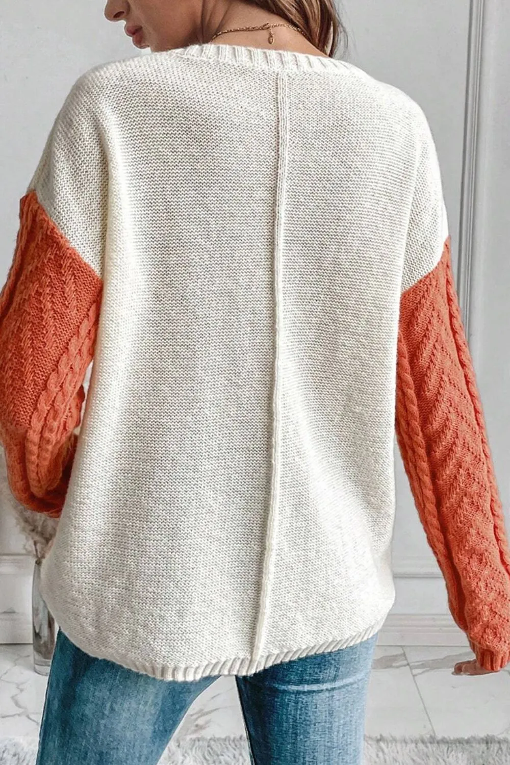 Colorblock Cable Knit Sweater