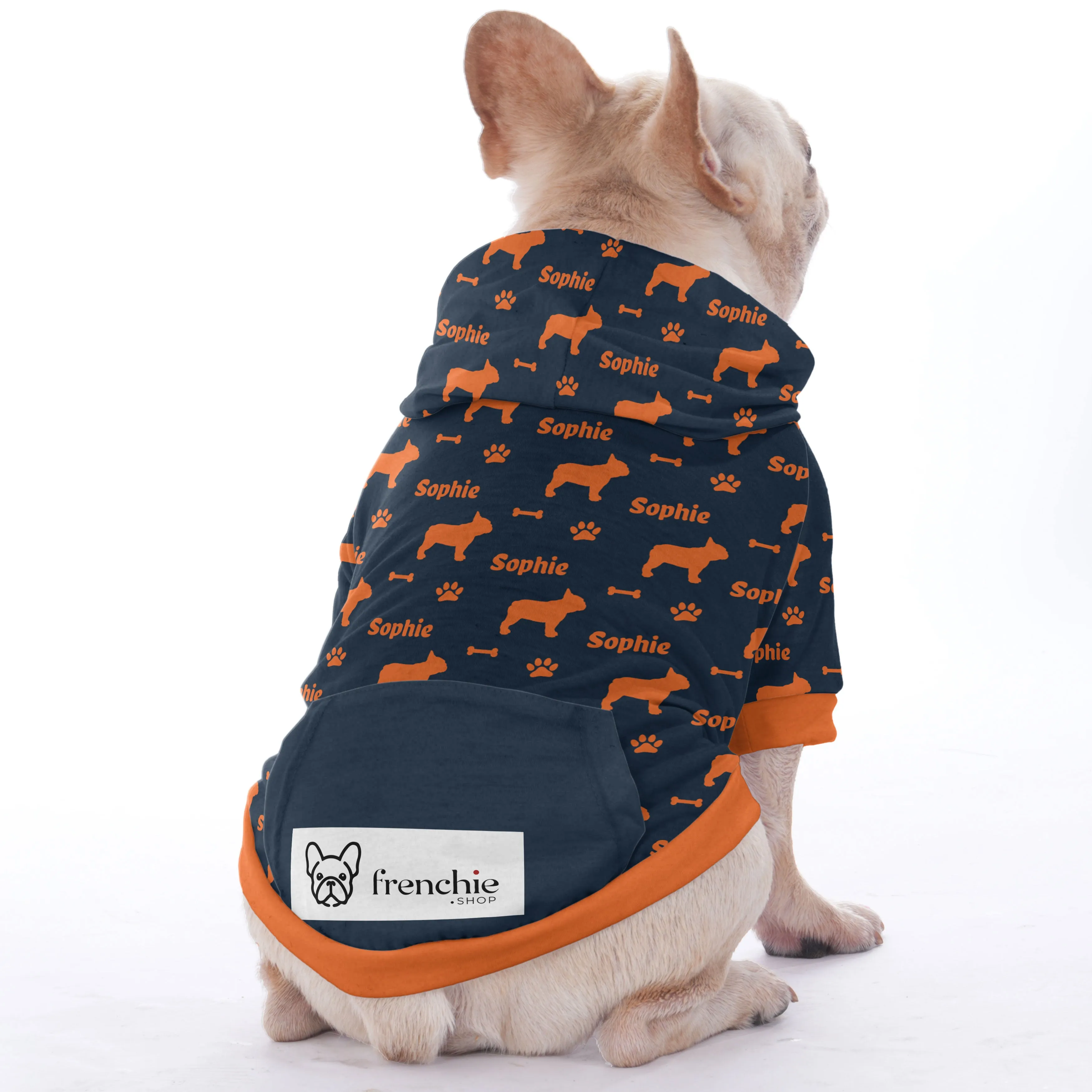 Custom Hoodies for French Bulldogs with Your Pet's Name Pattern | Frenchie Shop Original