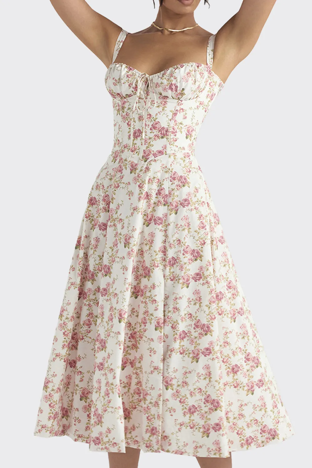 French Floral Backless Midi Dress