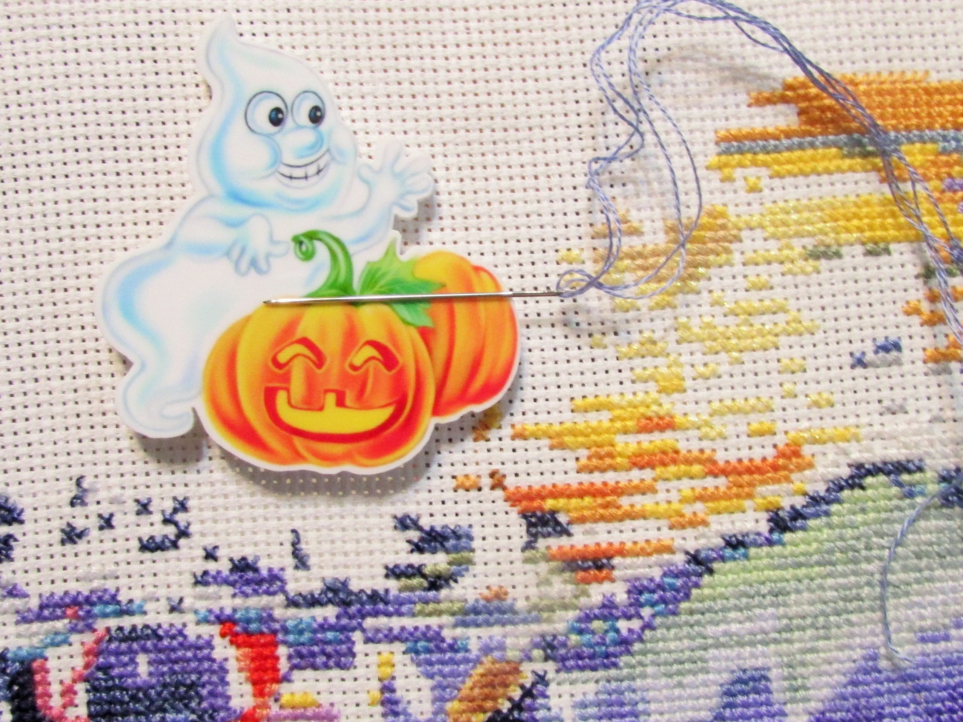 Ghost and Pumpkins Needle Minder, Cover Minder, Magnet