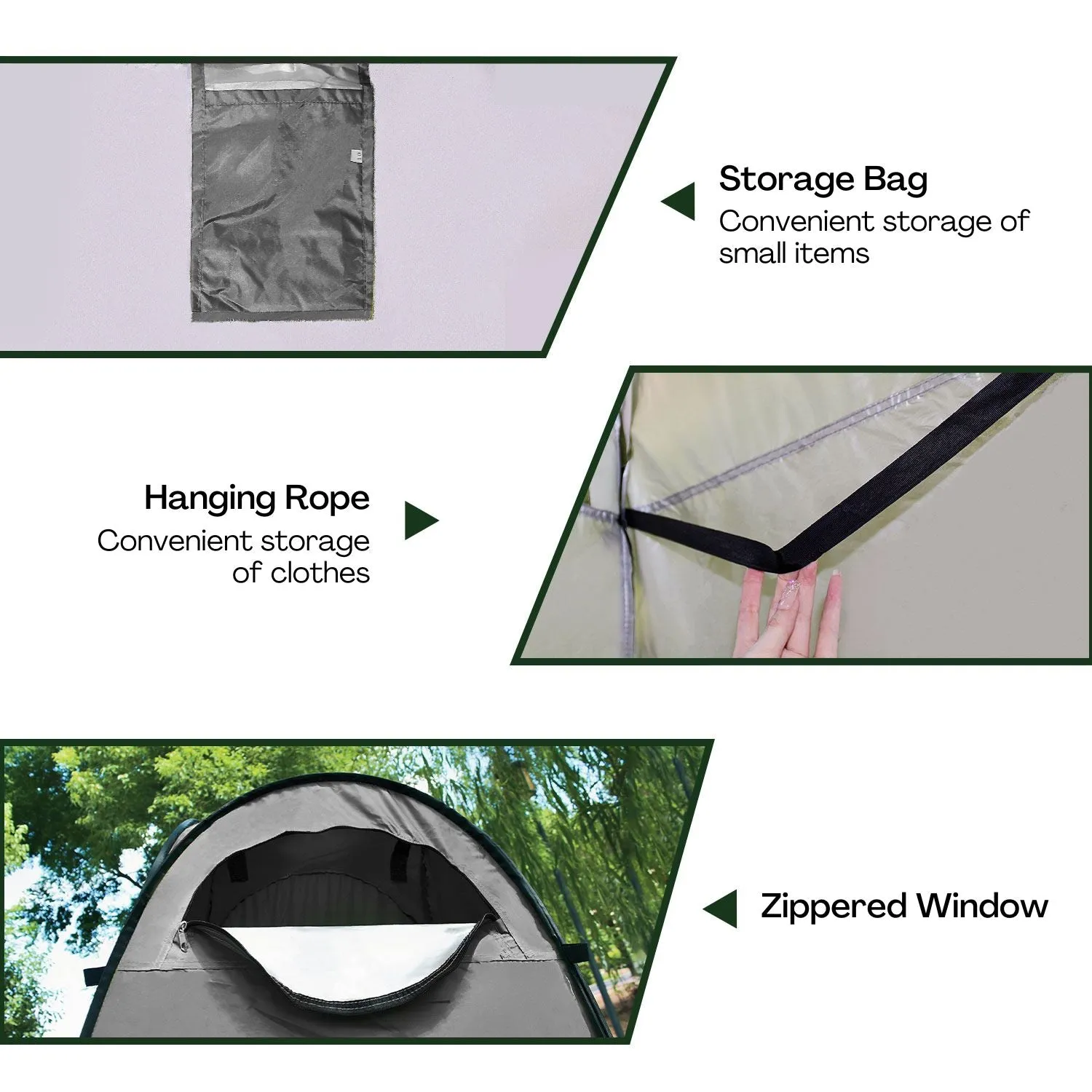 Green UV Resistant Shower Tent with Storage & Zipper Windows