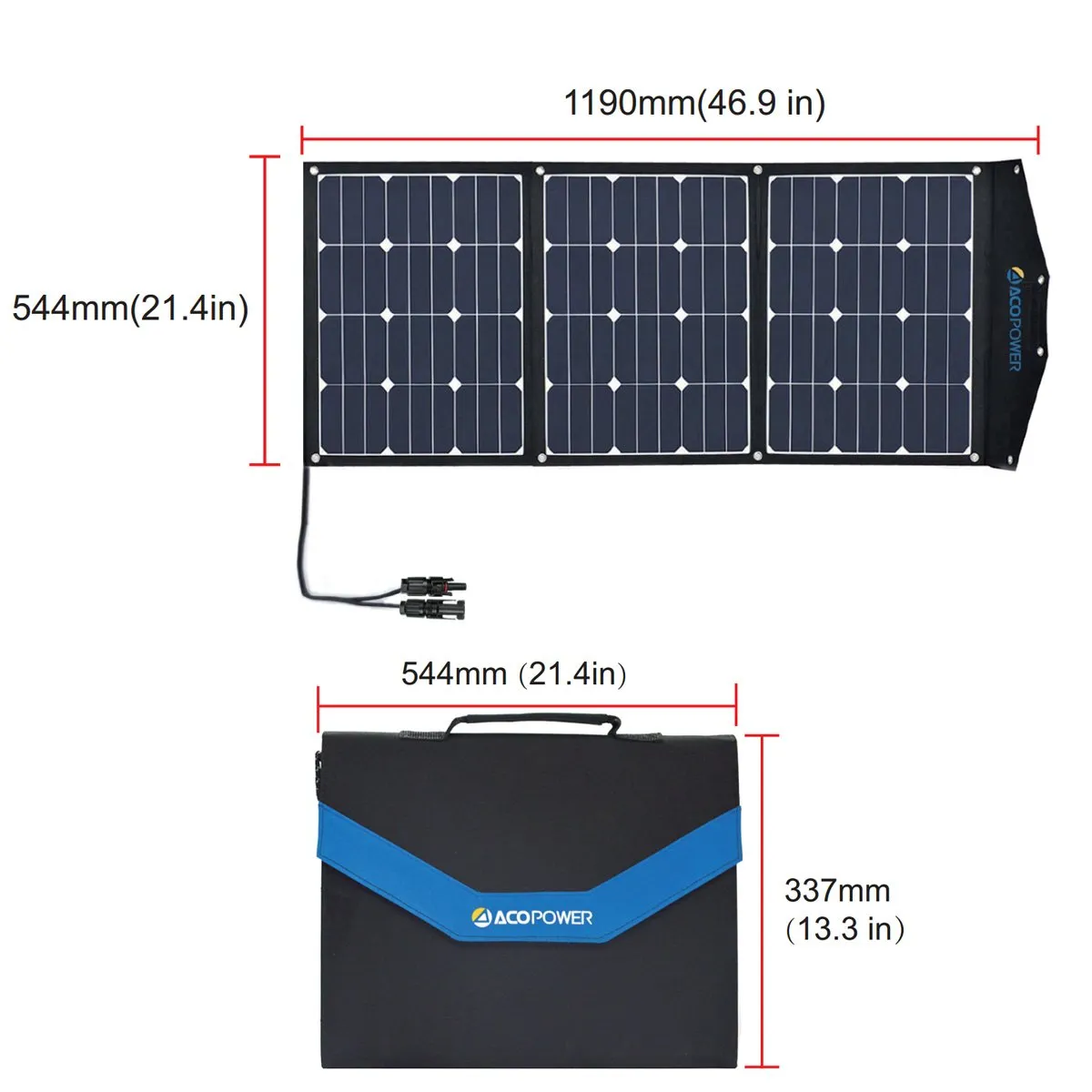 High Efficiency 90W Tri-Fold (3 x 30w) Foldable Solar Panel Kit Suitcase by ACOPOWER