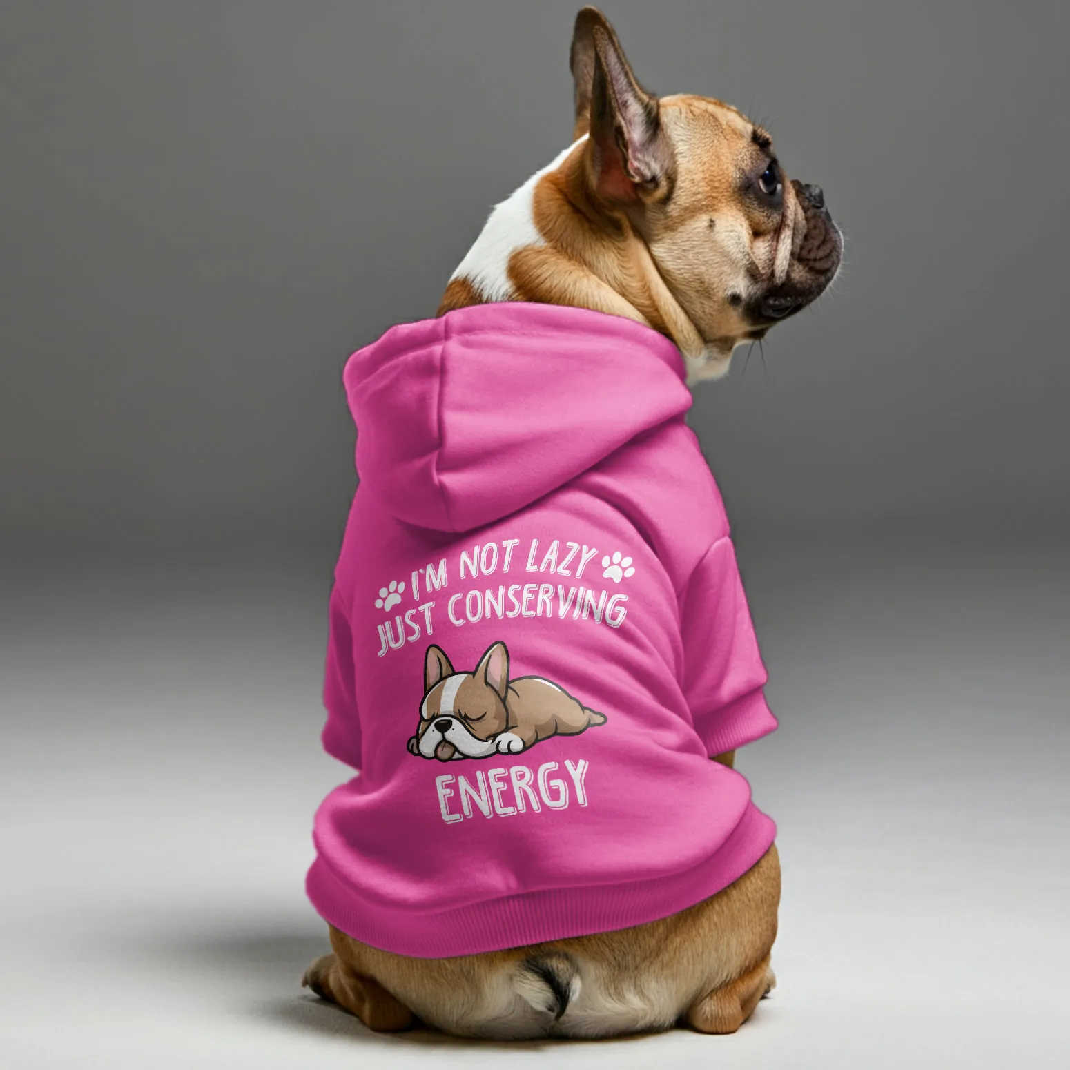 I’m not lazy, just conserving energy - Personalized French Bulldog Hoodies with Funny Quotes – Stylish, Cozy, and Premium 100% Cotton