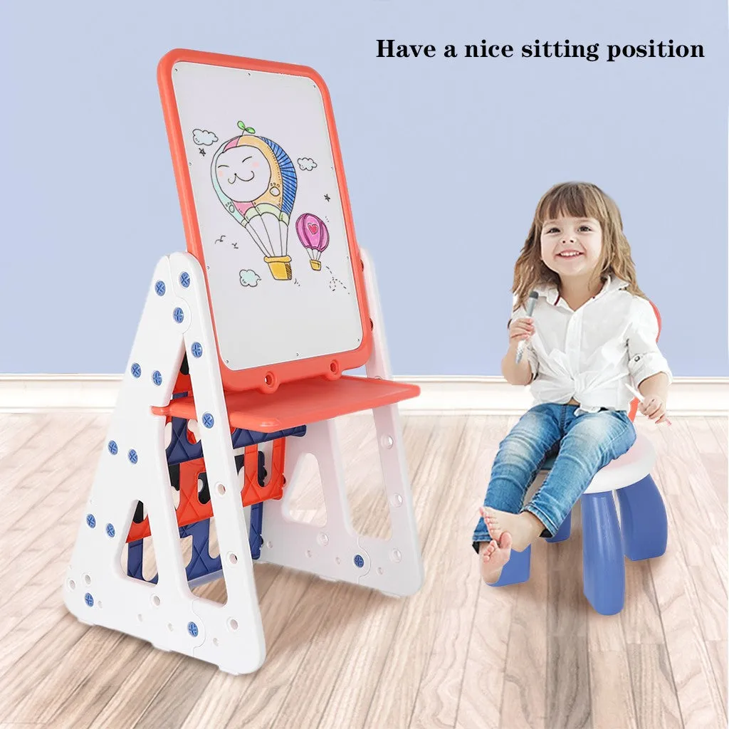 Kids Baby Easel Play Station With Bookshelf Back Toys elf Drawing Board Chair