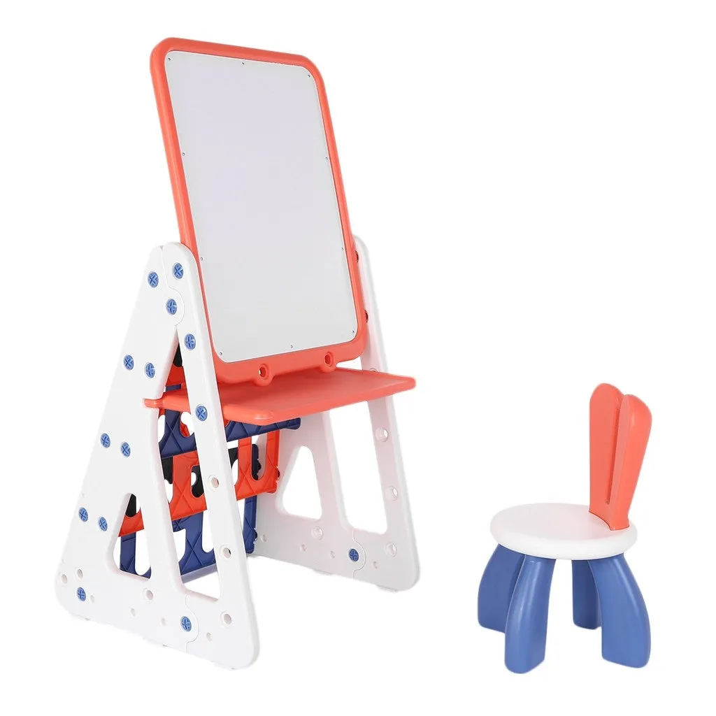 Kids Baby Easel Play Station With Bookshelf Back Toys elf Drawing Board Chair