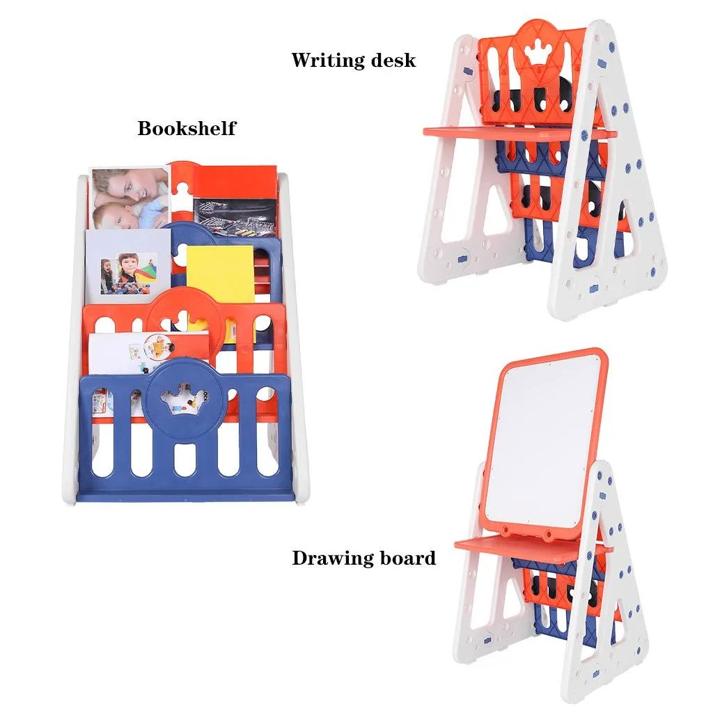 Kids Baby Easel Play Station With Bookshelf Back Toys elf Drawing Board Chair