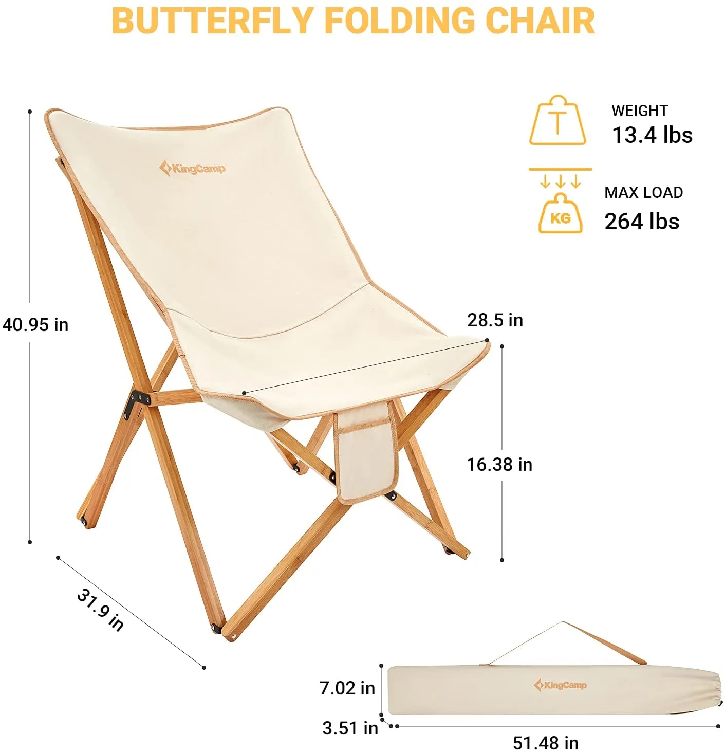 KingCamp Butterfly Chair with Removable Canvas Cover