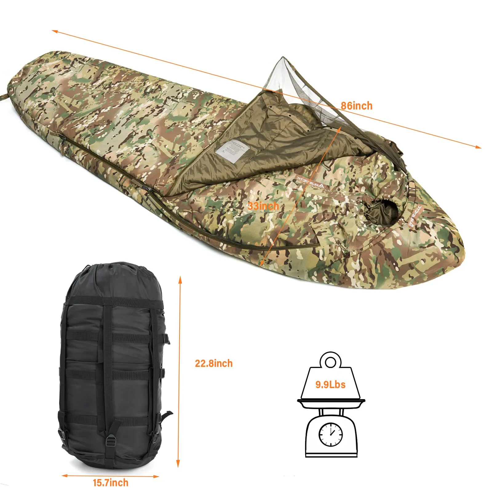 MT Modular Sleeping Bag System 2.0 with Bivy Cover, Mummy Sleep Bag for All Seasons Multicam tourist Sleep bag