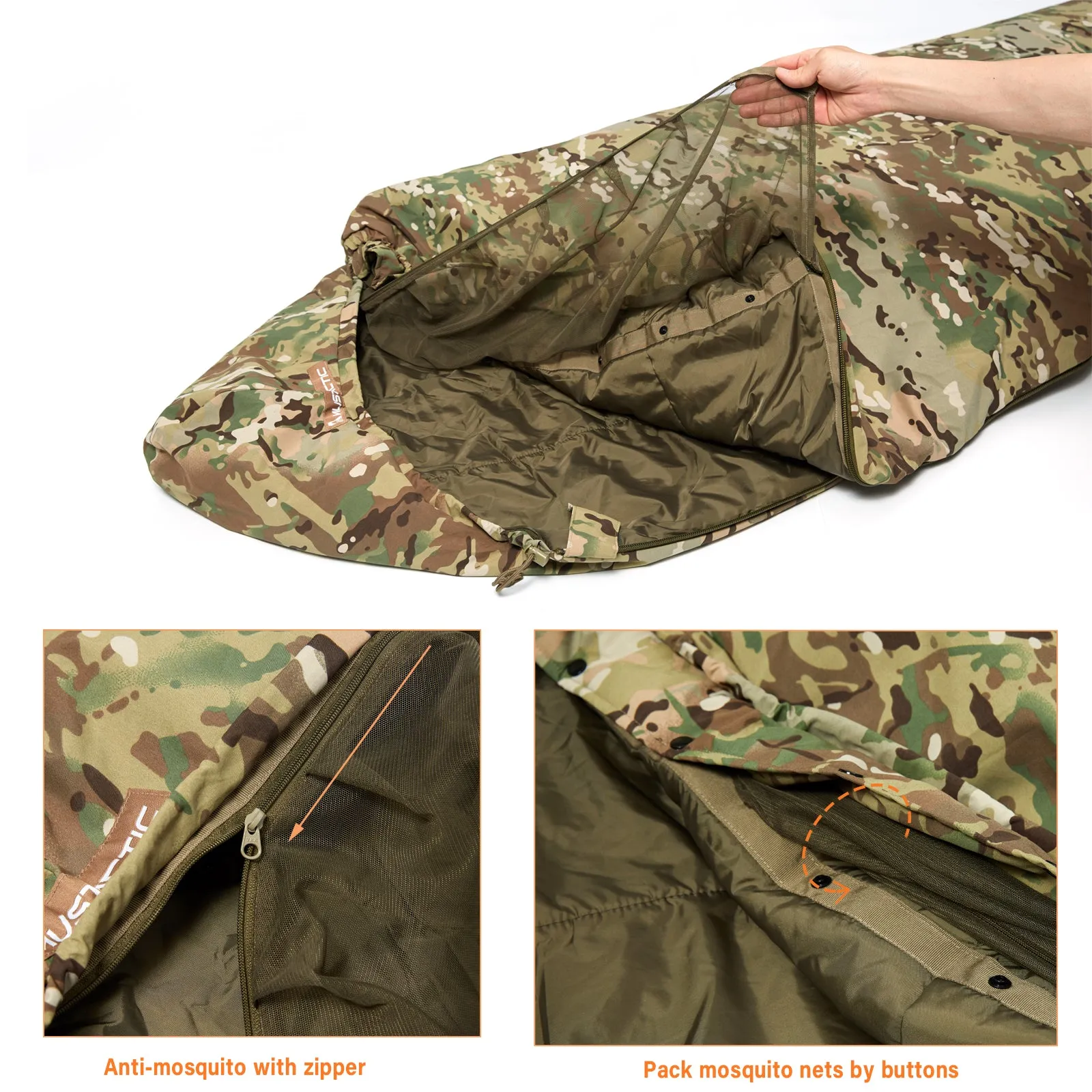 MT Modular Sleeping Bag System 2.0 with Bivy Cover, Mummy Sleep Bag for All Seasons Multicam tourist Sleep bag