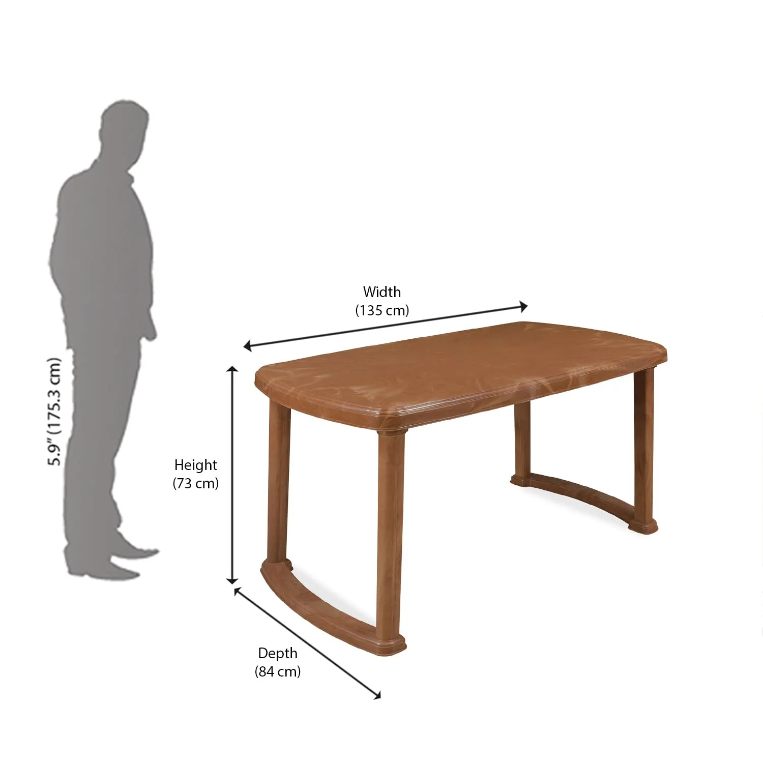 Nilkamal Mega Rectangular 4 Seater Virgin Plastic Dining Table Set for Dining Room | Indoor & Outdoor |Home Office | Hotel, Café and Restaurants | 1 Dining Table with 4 Chairs | Color Pear Wood