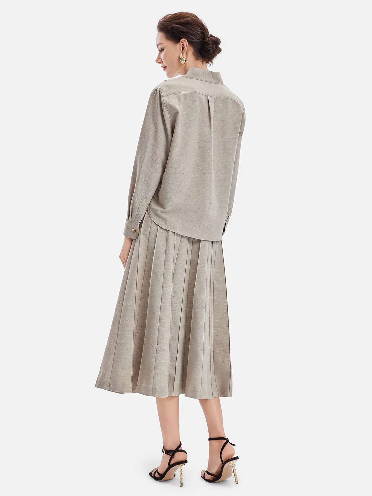 Oriental-Inspired Pleated Linen Skirt