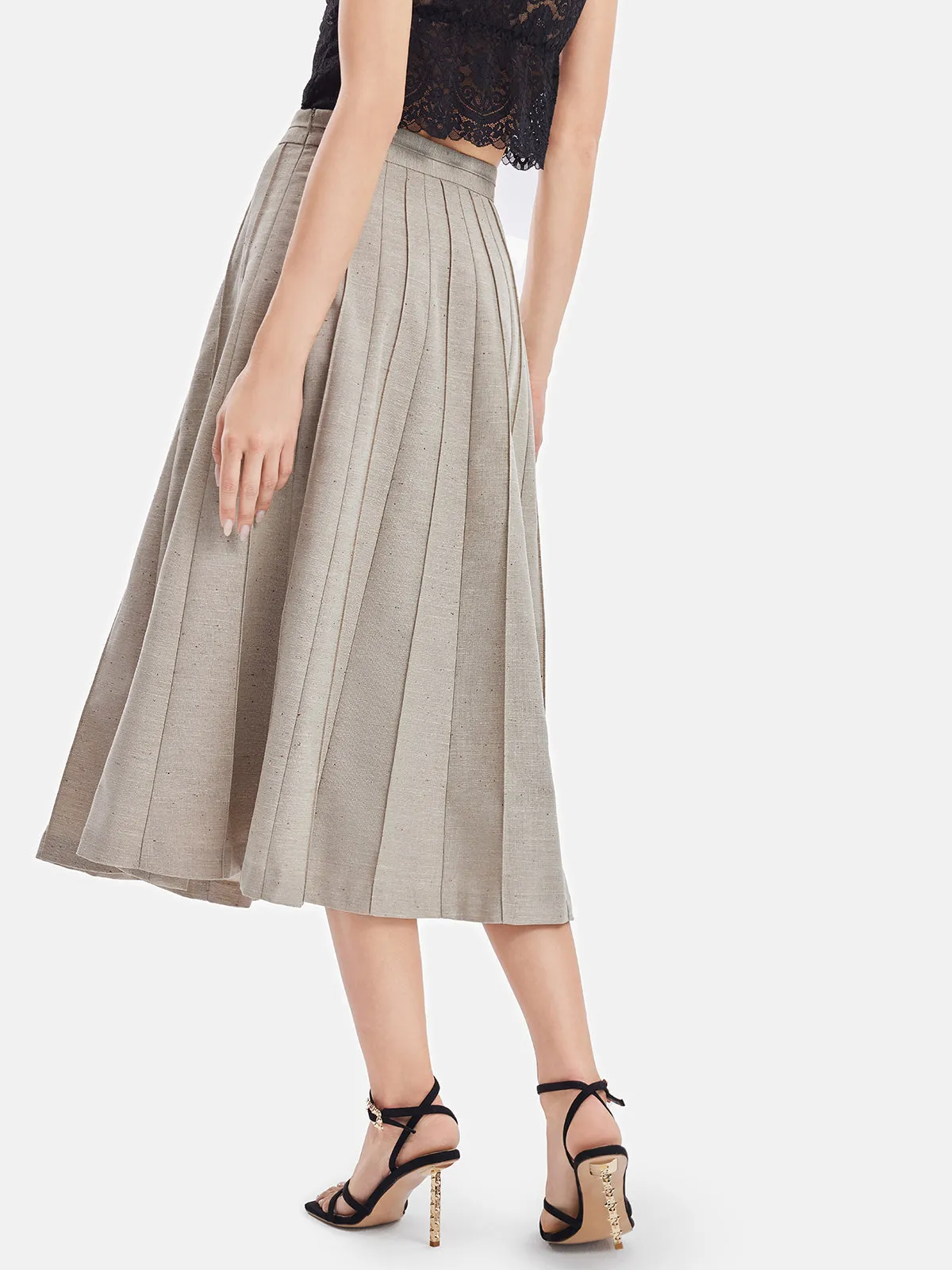 Oriental-Inspired Pleated Linen Skirt