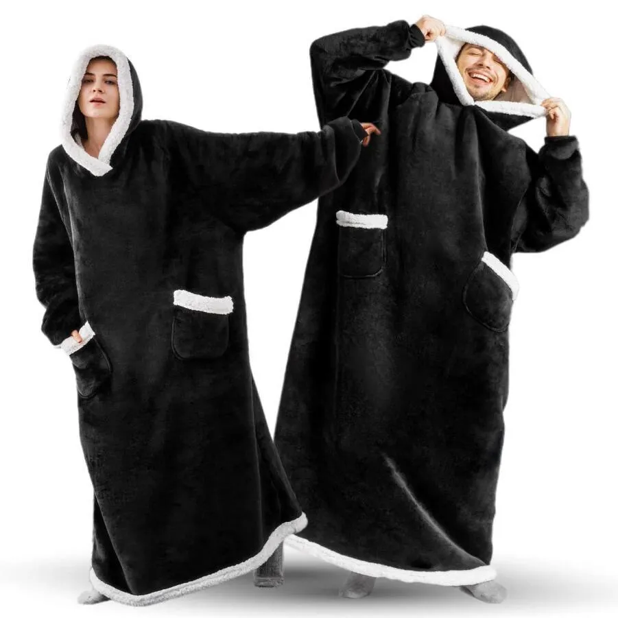 Oversized Cozy Warm Fleece Hoodie Blanket with Long Sleeves and pockets