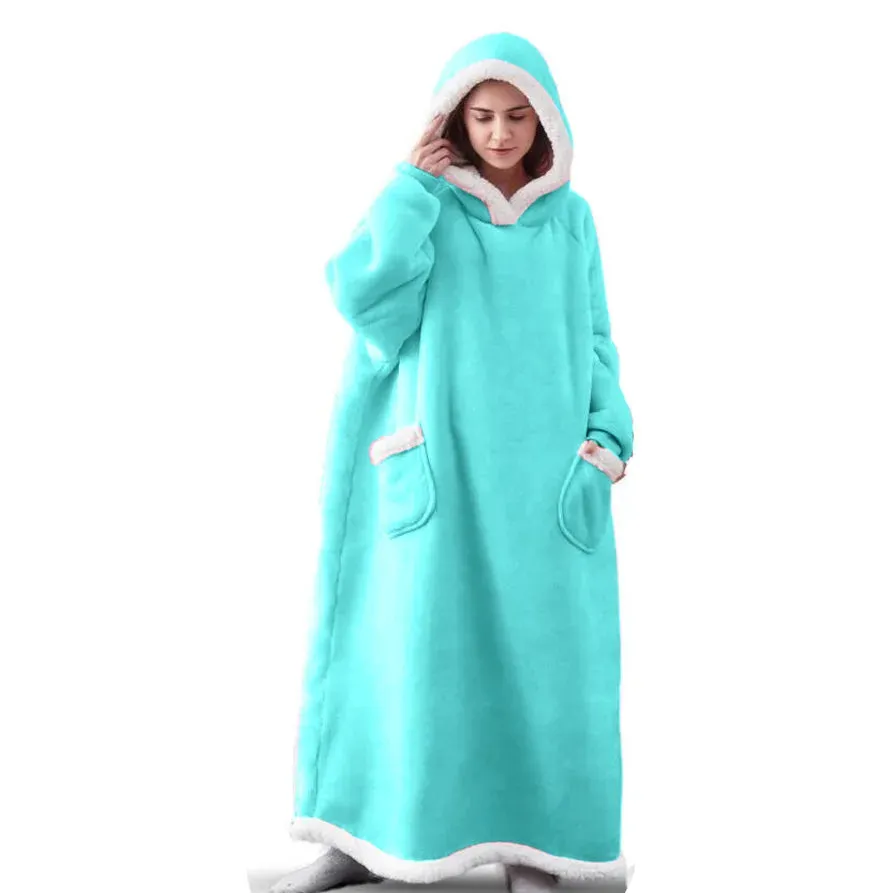 Oversized Cozy Warm Fleece Hoodie Blanket with Long Sleeves and pockets