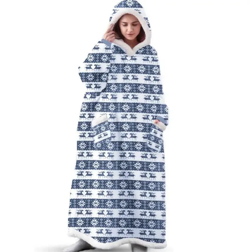 Oversized Cozy Warm Fleece Hoodie Blanket with Long Sleeves and pockets