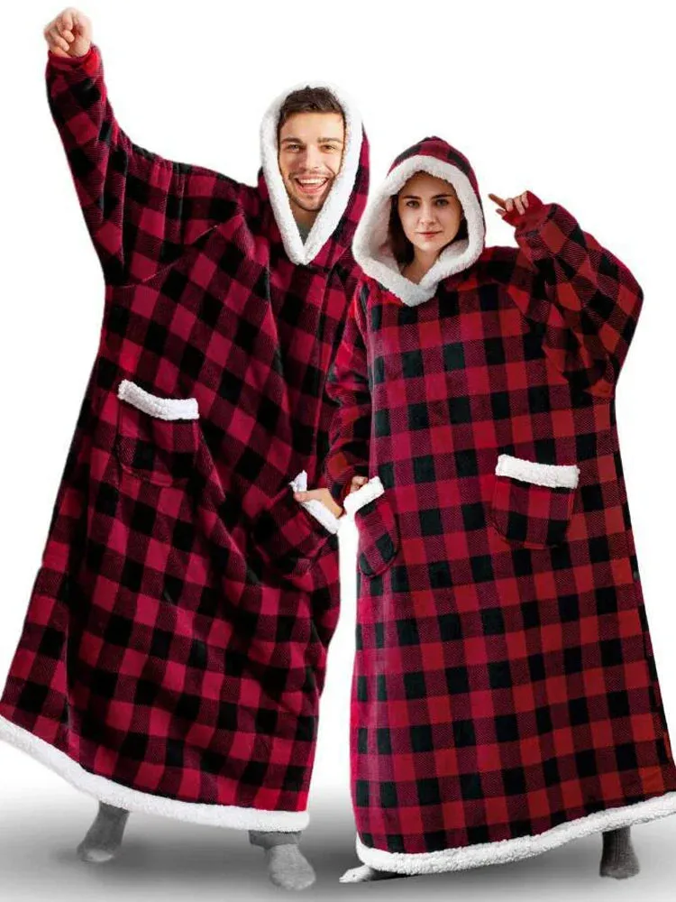 Oversized Cozy Warm Fleece Hoodie Blanket with Long Sleeves and pockets