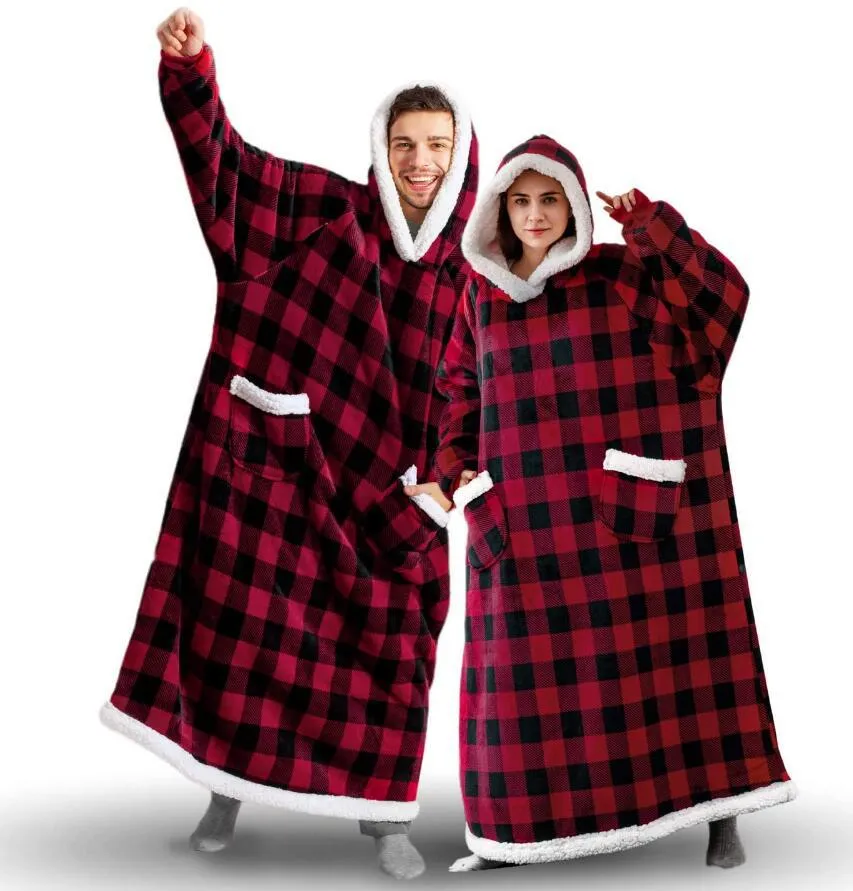 Oversized Cozy Warm Fleece Hoodie Blanket with Long Sleeves and pockets