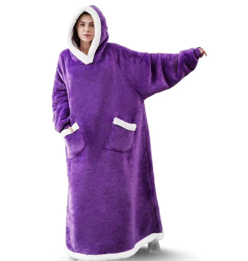 Oversized Cozy Warm Fleece Hoodie Blanket with Long Sleeves and pockets