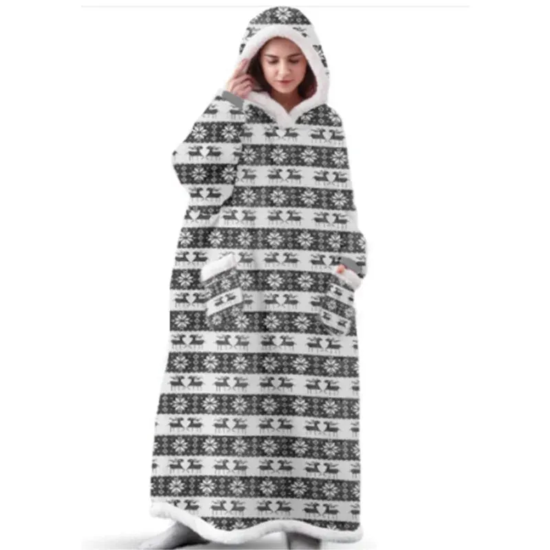 Oversized Cozy Warm Fleece Hoodie Blanket with Long Sleeves and pockets