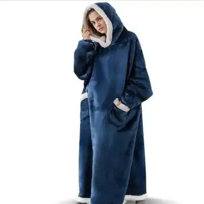 Oversized Cozy Warm Fleece Hoodie Blanket with Long Sleeves and pockets