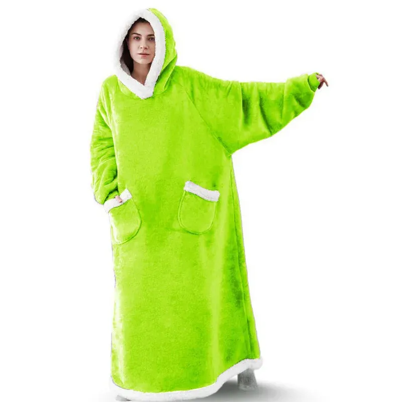 Oversized Cozy Warm Fleece Hoodie Blanket with Long Sleeves and pockets